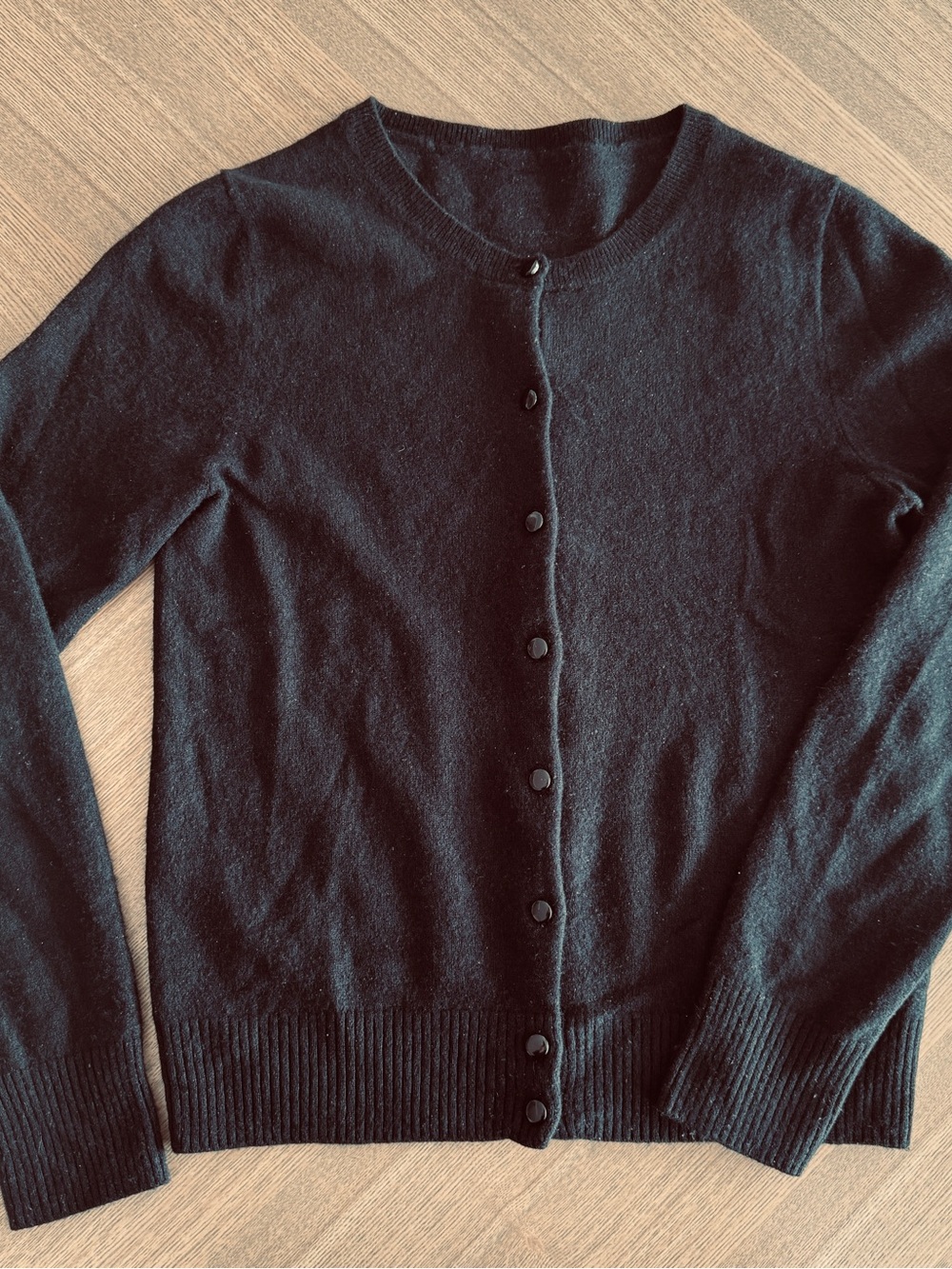J. Crew 100% Cashmere Black Button-Up Crewneck